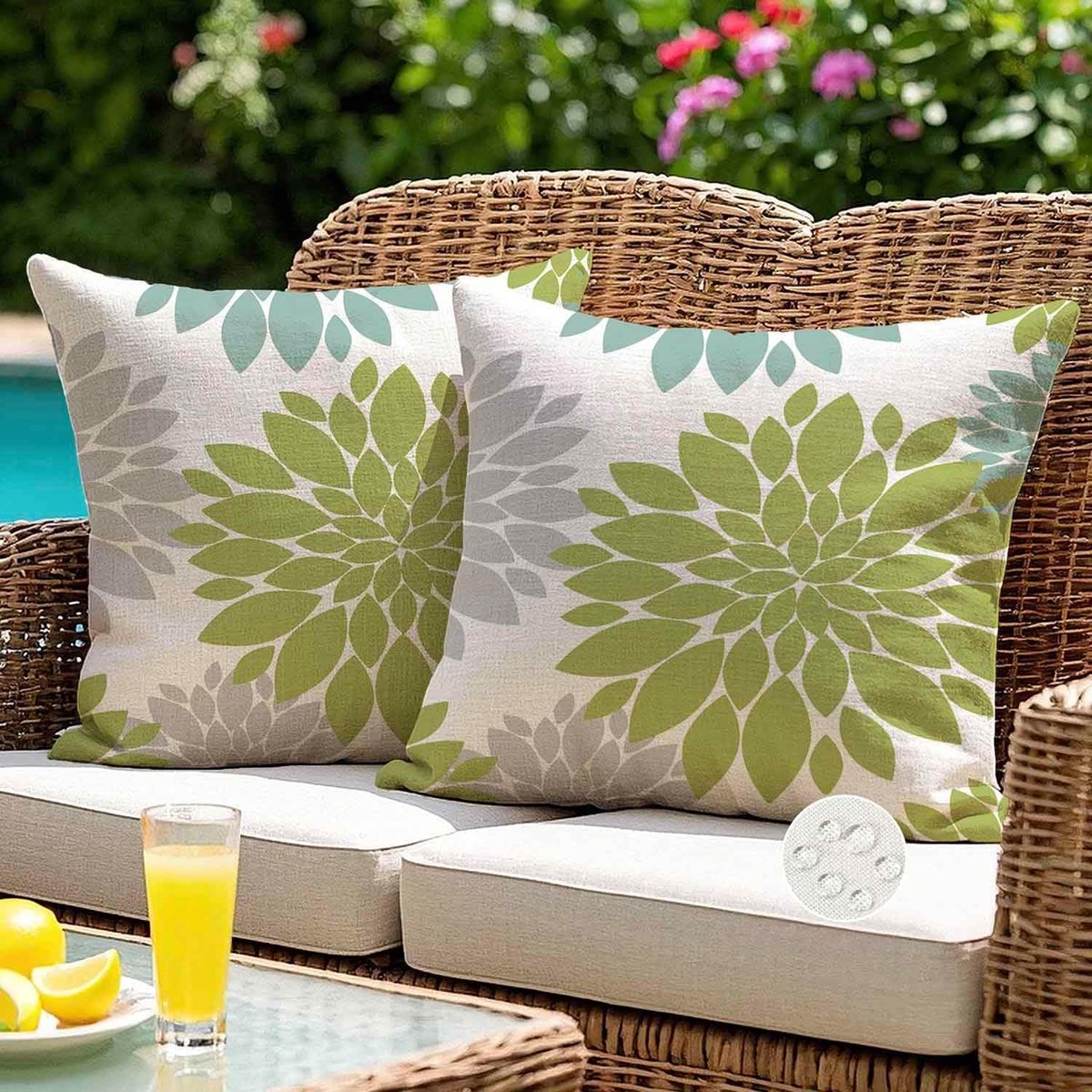 SnelShoppen - Outdoor Kussensloop 40 x 40 cm - Lentegroen met Bloemen - Weerbestendig Sierkussen voor Tuin en Woonkamer - Dahlia's - Zomer Kussenhoeze