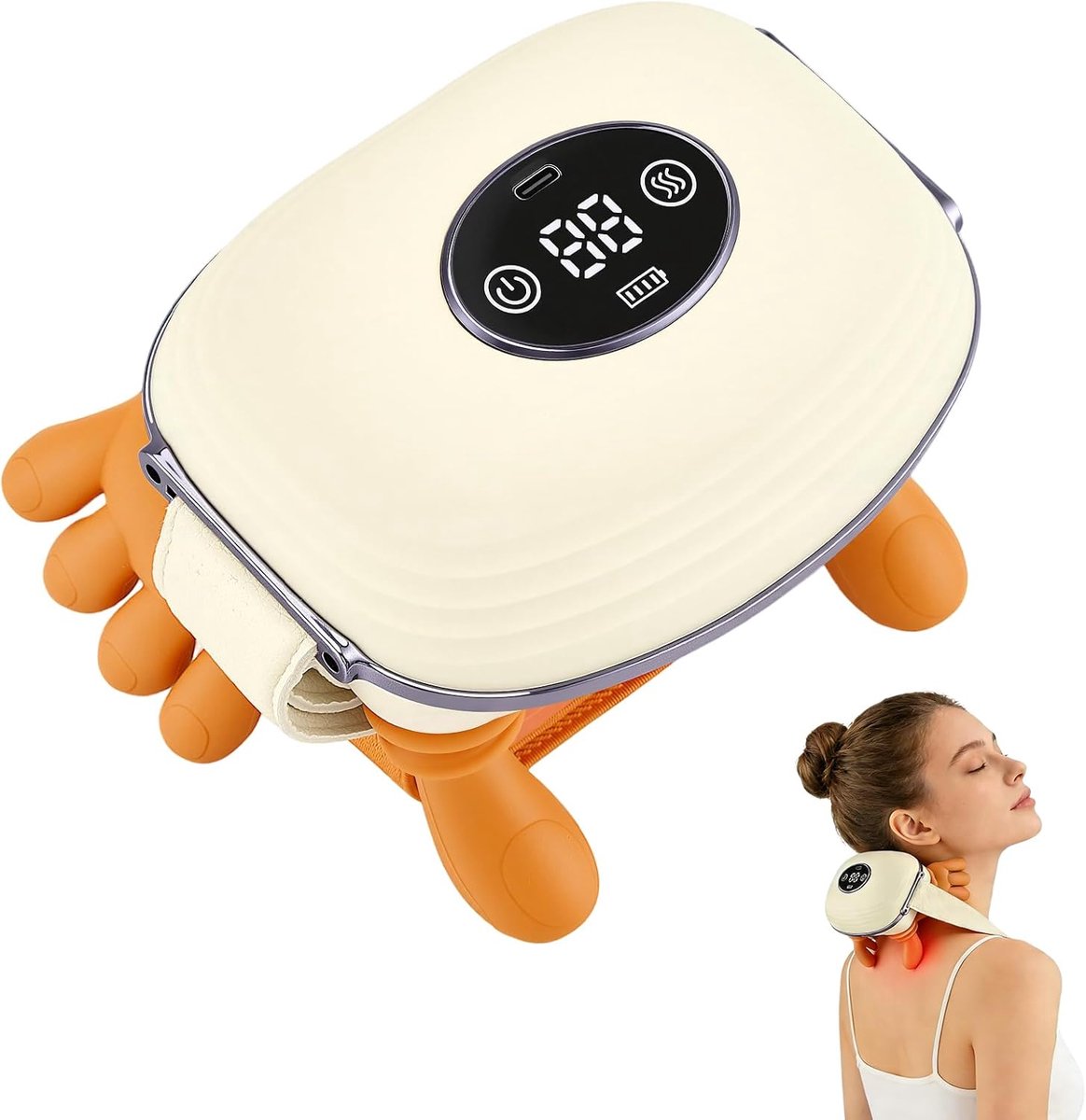 SnelShoppen - 4D Shiatsu Nackenmassagegerät met Warmte, Elektrisch Schouder & Rugmassage apparaat, 3D Kneedmassage, 3 Stappen & 2 Warmtestanden, LED-D