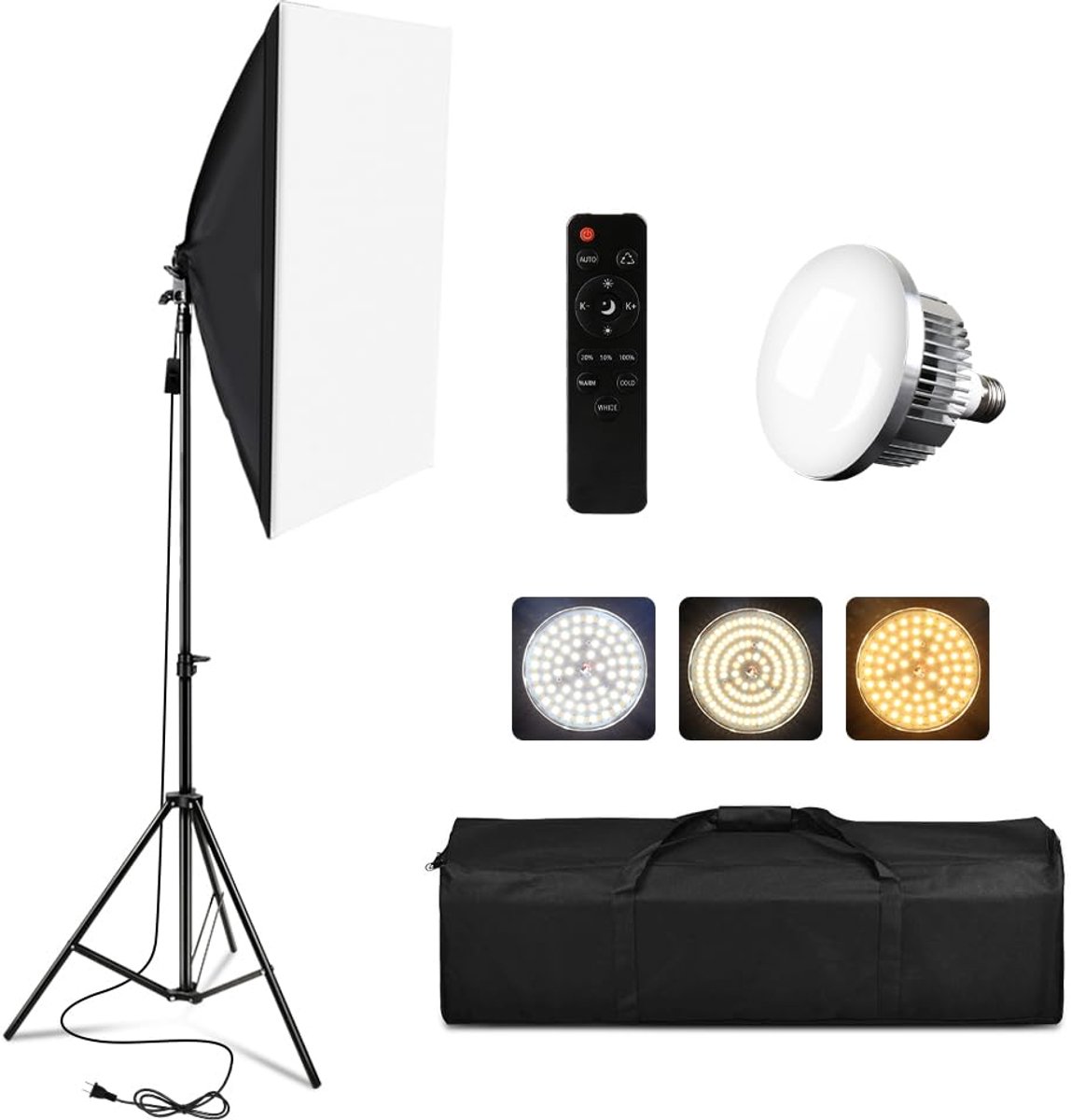 SnelShoppen - Softbox Verlichtingsset Professionele Studio Verlichting met 2m Lichtstandaard, 3200-5500K Drievoudige LED-Lamp met Afstandsbediening vo