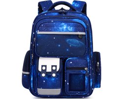 SnelShoppen - Ergonomische Schoolrugzak Jongens 1-5 Klasse 2025, Waterafstotend 25L, Reflecterend, Blauw, Ideaal voor Kinderen 6-12 Jaar