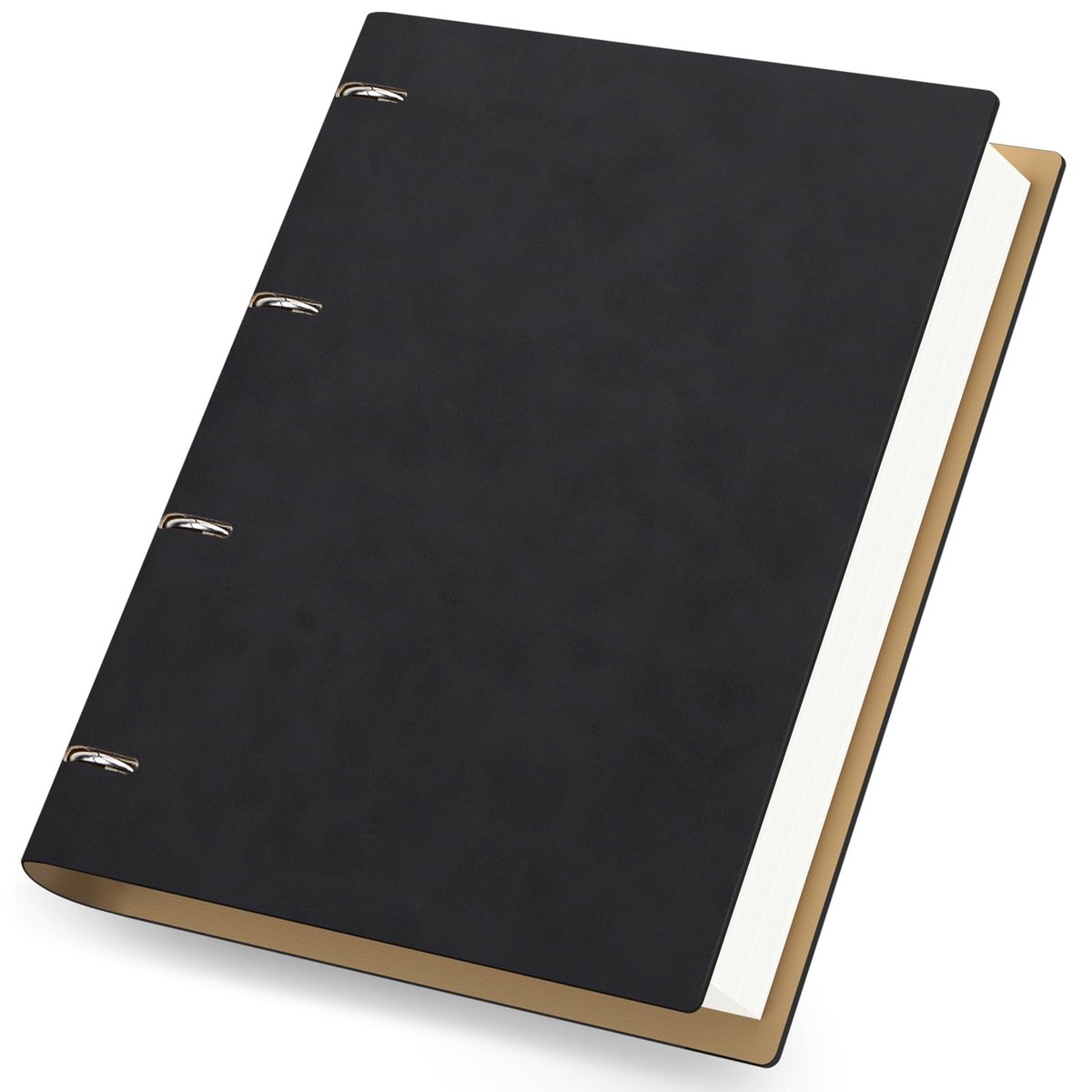 SnelShoppen - A4-ringband Notitieboek Gelinieerd Papier PU-leer 21,5 x 28 cm Navulbaar 150 Vellen Zwart Organizer Spiraal Notitieblok
