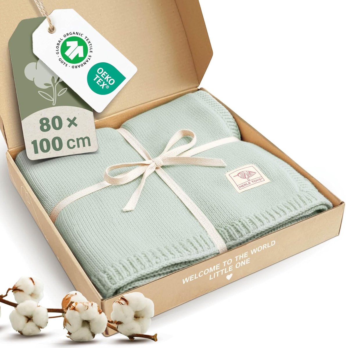 SnelShoppen - Babydeken voor Pasgeborenen, 100% Biologisch Katoen, Mint, Gebreide Knuffeldeken, GOTS & Oeko-Tex Gecertificeerd, Perfect voor Baby, Kin