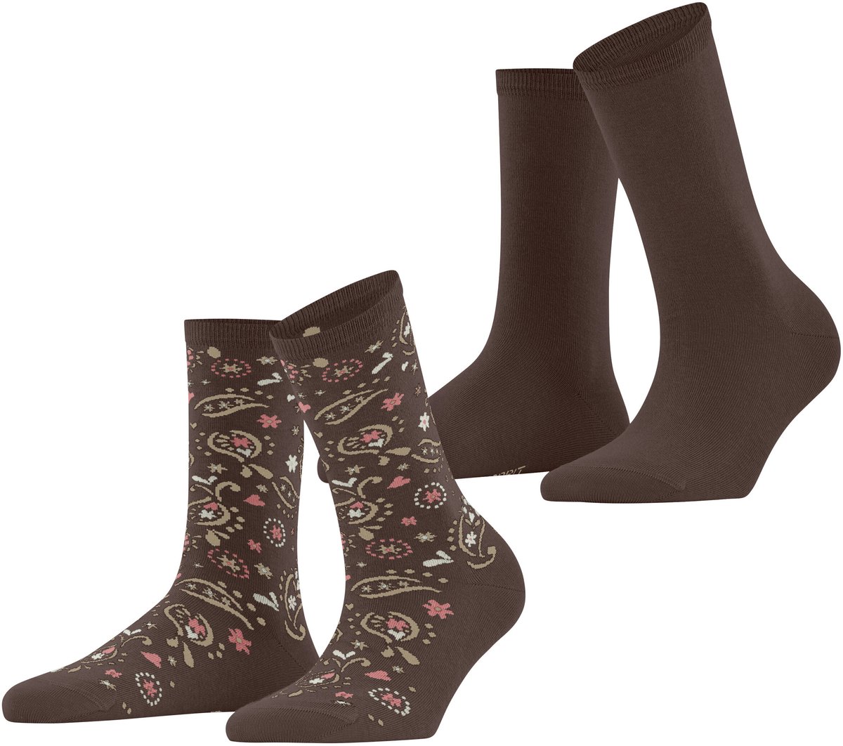 Esprit Soft Paiyley 2 Pack gedessineerd katoen multipack sokken dames bruin - maat 39-42