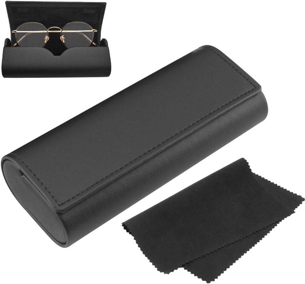 SnelShoppen - Premium Lederen Brillenkoker Hardcase voor Dames en Heren - Harde Schaal Brillenkoker Inclusief Microvezeldoek - Ideaal voor Bescherming