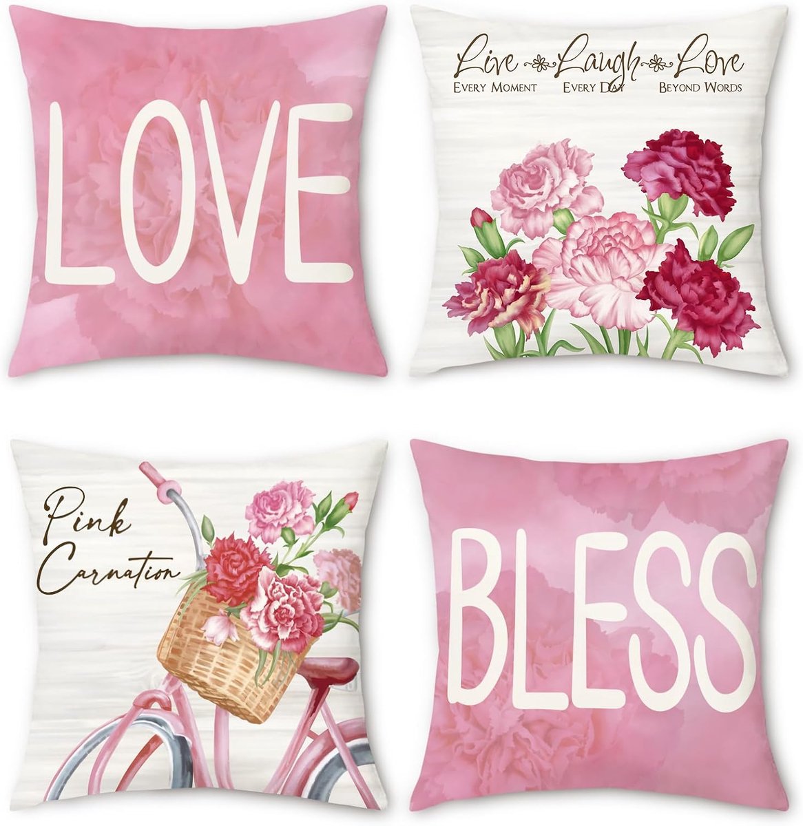SnelShoppen - Set van 4 Bloemen Kussenslopen Roze 45x45 cm Fluweel Zacht Decoratieve Kussenhoezen voor Bank Slaapkamer Woonkamer Woondecoratie
