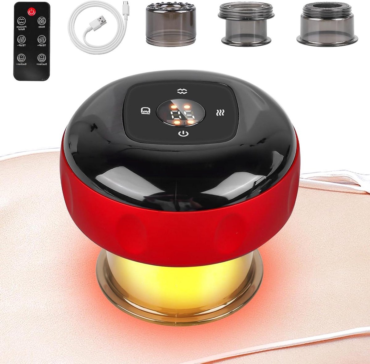 Elektrisch Cupping Apparaat - Infrarood Massager - Spierpijn Verlichting - 5-in-1 Therapie - 18 x 15 x 8 cm - Rood