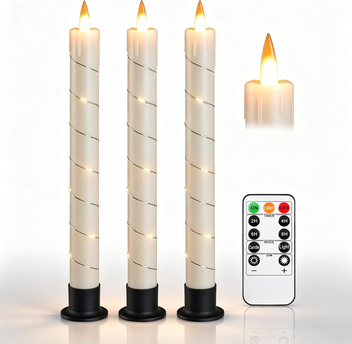 by De raamkaarsen zijn omgeven door 3 Fairy Lampen meegeleverd, conische kandelaars met afstandsbediening timer, tafelkaarsen - ivoor