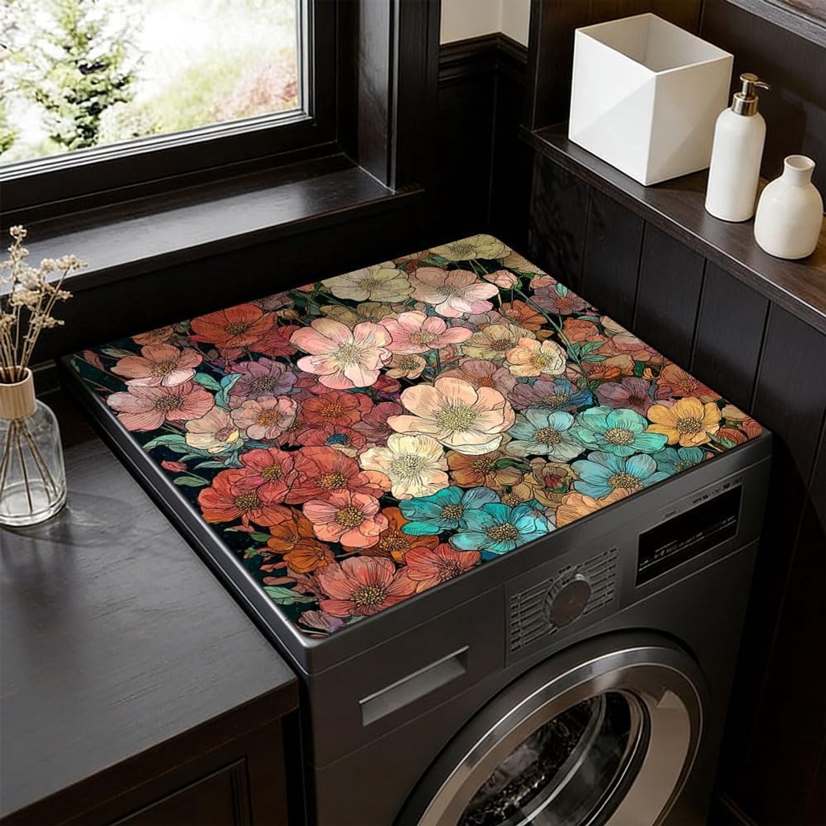 Wasmachine Topper Kleurrijke Bloemen Wasdroger Mat Multifunctionele Waterdichte Wasserij Stof Mat Universeel Voor Top Load Wasdroger Aanrecht Decoratief 60x50cm