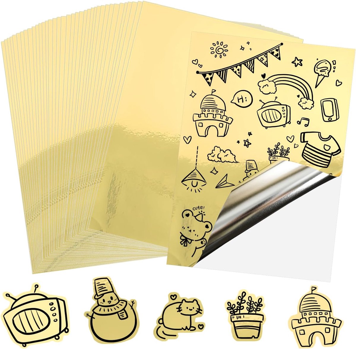 papier, vellen, 30 stuks, A4, holografische inkjetstickers, goud, transparant, waterdicht, bedrukbaar, voor laser- en inkjetprinter
