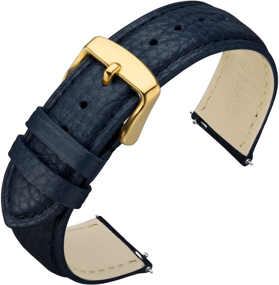 Lederen horlogebandjes, snelkoppeling, getextureerde gevoerde vervangende band van 16, 18, 19, 20 of 22 mm, voor dames en heren