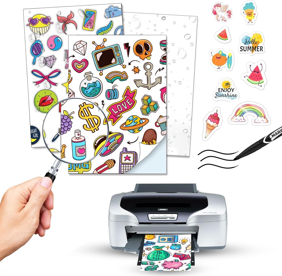 25 vellen vinylstickers, bedrukbaar, A4, waterdicht | Gemakkelijk verwijderbare achterklep. Vinylpapier, zelfklevend, bedrukbaar, wit, mat. Waterdicht zelfklevend papier