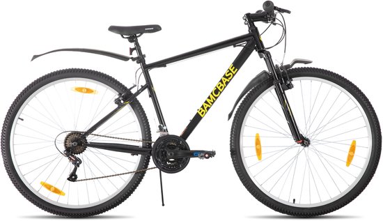 BAMCBASE Agave Voorvering Mountainbike - 29 inch - Carbonstalen Frame - 18 Versnellingen - Handrem - V-Brake - Spatborden - Grijs - Geschikt voor buitenactiviteiten in de lente van Bamcbase — afbeelding 3