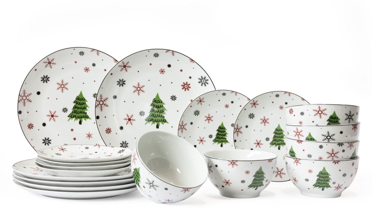 Cookinglife Serviesset - Kerstservies - Porselein - Rood 18-delig / 6 personen