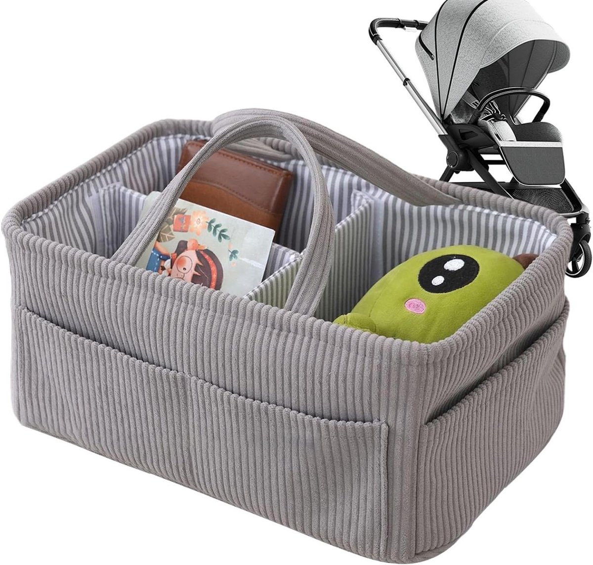 Luiermand Organizer - Draagbare Luiertas - Babyverzorging Organiseren - Zacht Corduroy Materiaal - 38 x 25 x 18 cm - Grijs