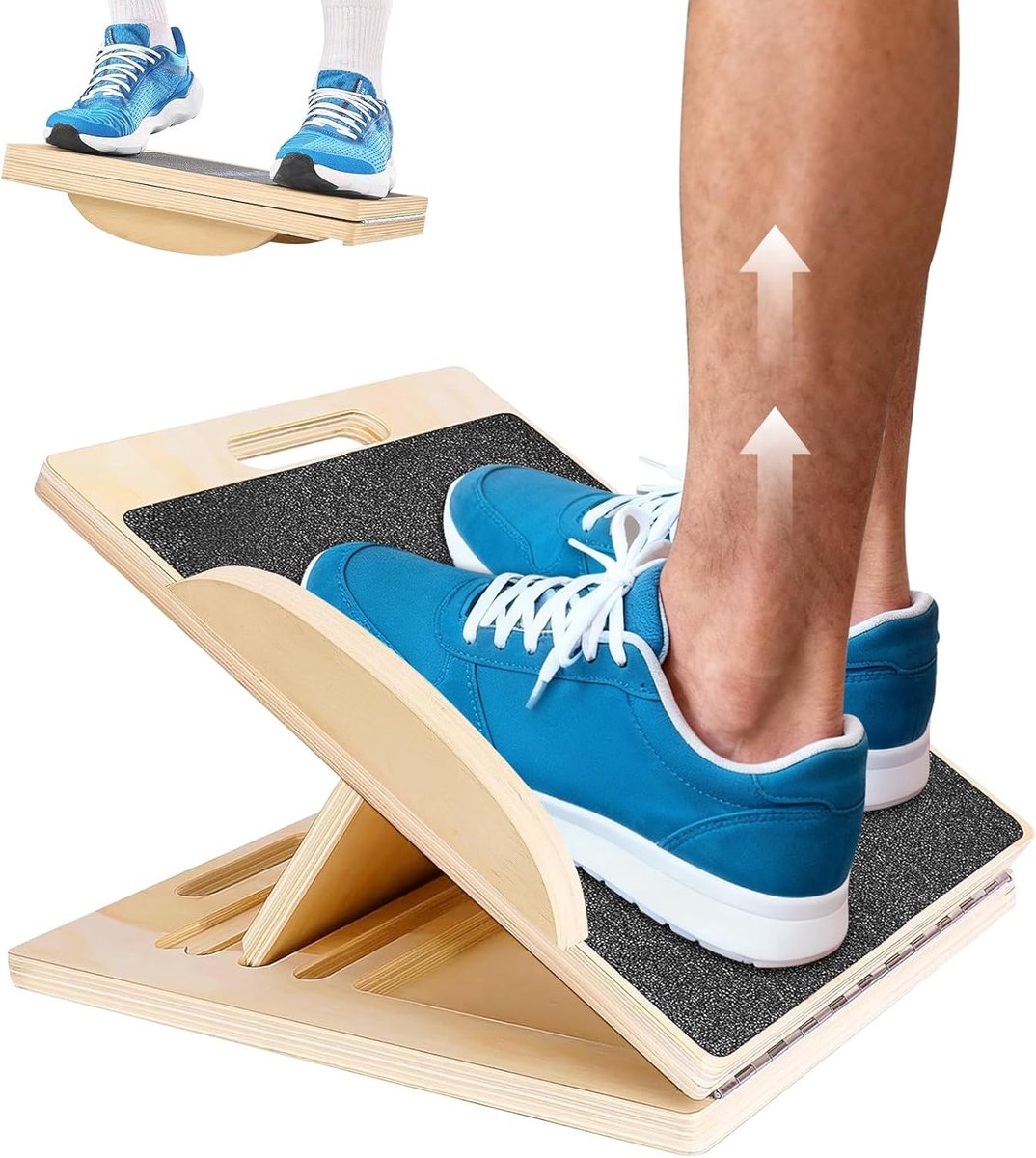 Balance Board en schuine plank van hout, verstelbare kuitstretcher, wiebelplank voor fysiotherapie, evenwichtstrainer, 1,8 cm dikte van de houten plaat, voor kniebuigingen, spierrekken, yoga, training