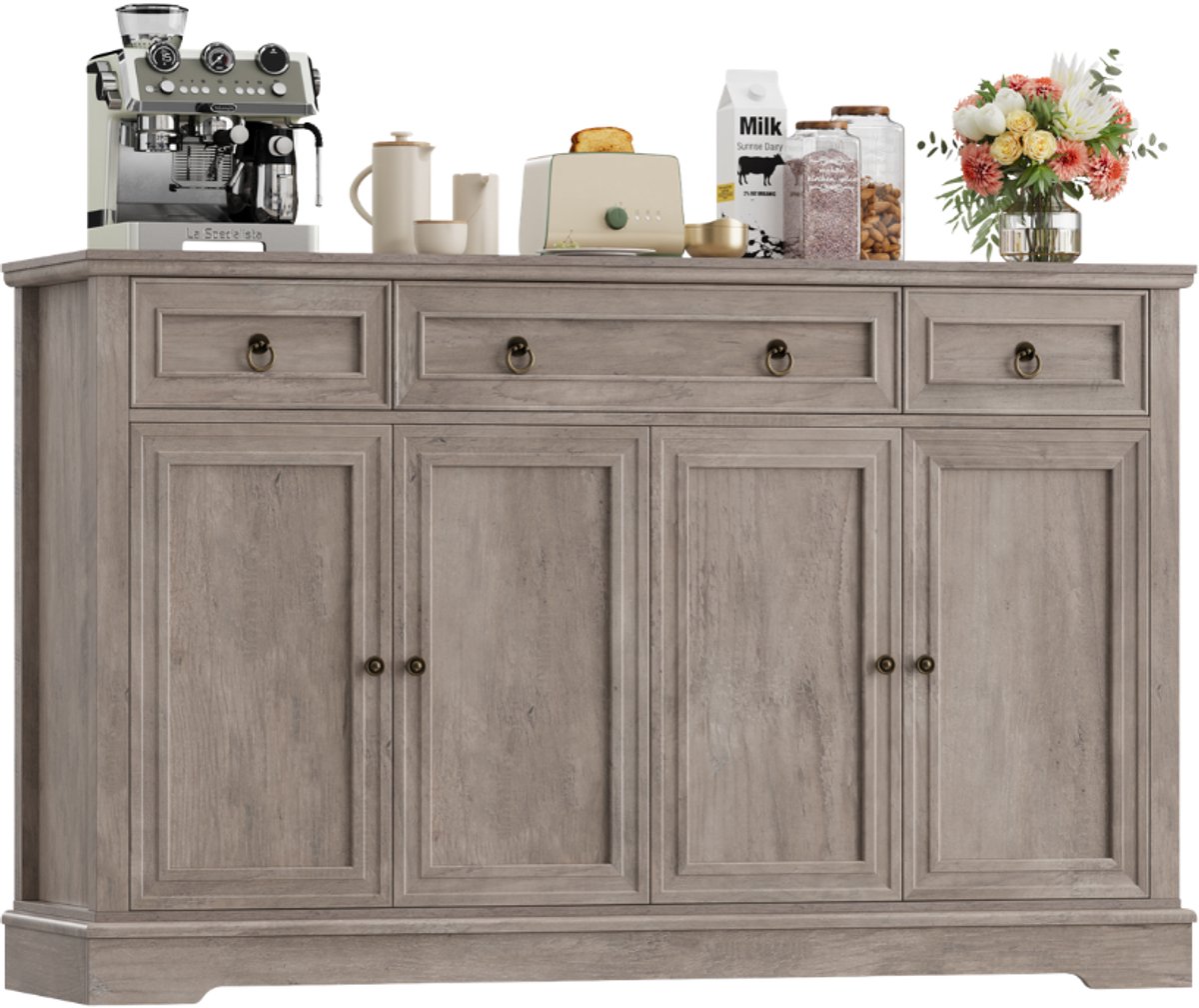 Getone Dressoir – Voor Woonkamer & Keuken – Met 3 Laden en 4 Deuren Opbergruimte – 134x40x87 cm