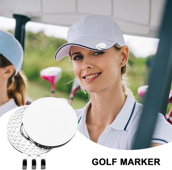 Magneet Bal Marker - Golfbal Markering - Golfbaan Accessoire - Met Hoedclip - 3 x 2.5 cm - Wit — afbeelding 4