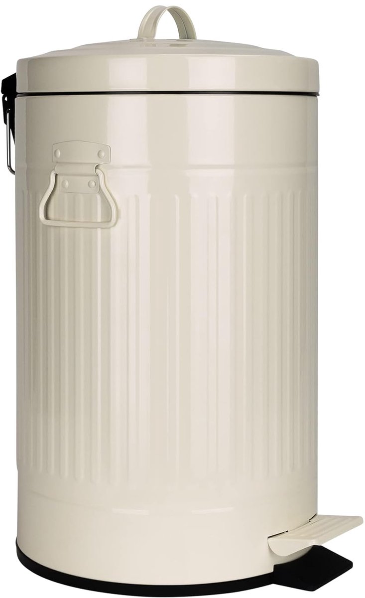 Afvalemmer, prullenbak, vuilnisbak voor keuken, badkamer, slaapkamer, kantoor, molen, metalen afvalemmer met binnenbak, afvalemmer, 12 liter, pedaalemmer met deksel, Trash Can, beige