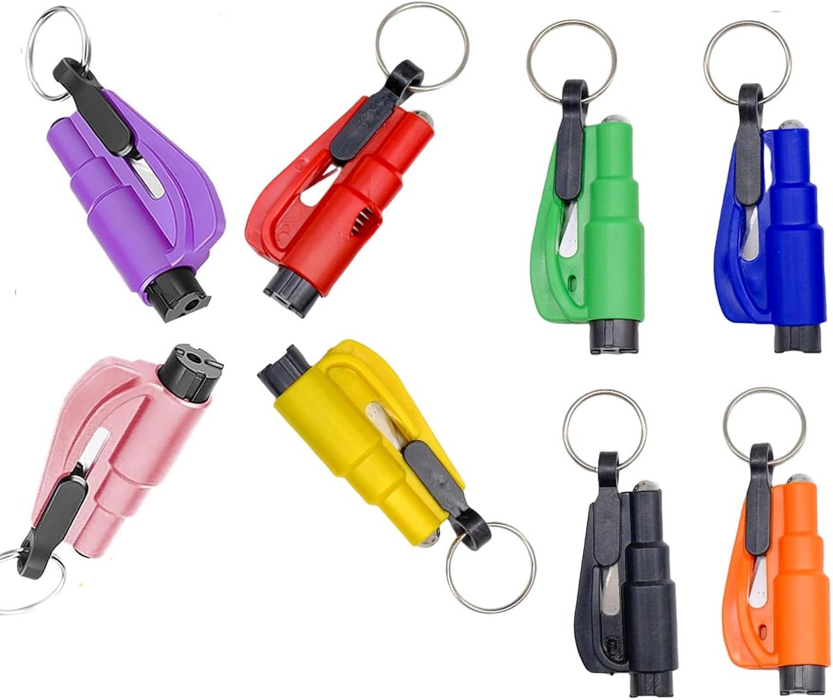 Noodsleutelhangers, 8 stuks, gordelsnijder en glasbreker, noodhamer, auto-reddingsgereedschap, raambreker voor voertuigen, versnipperaar, autoglas, veiligheidsaccessoire voor auto's