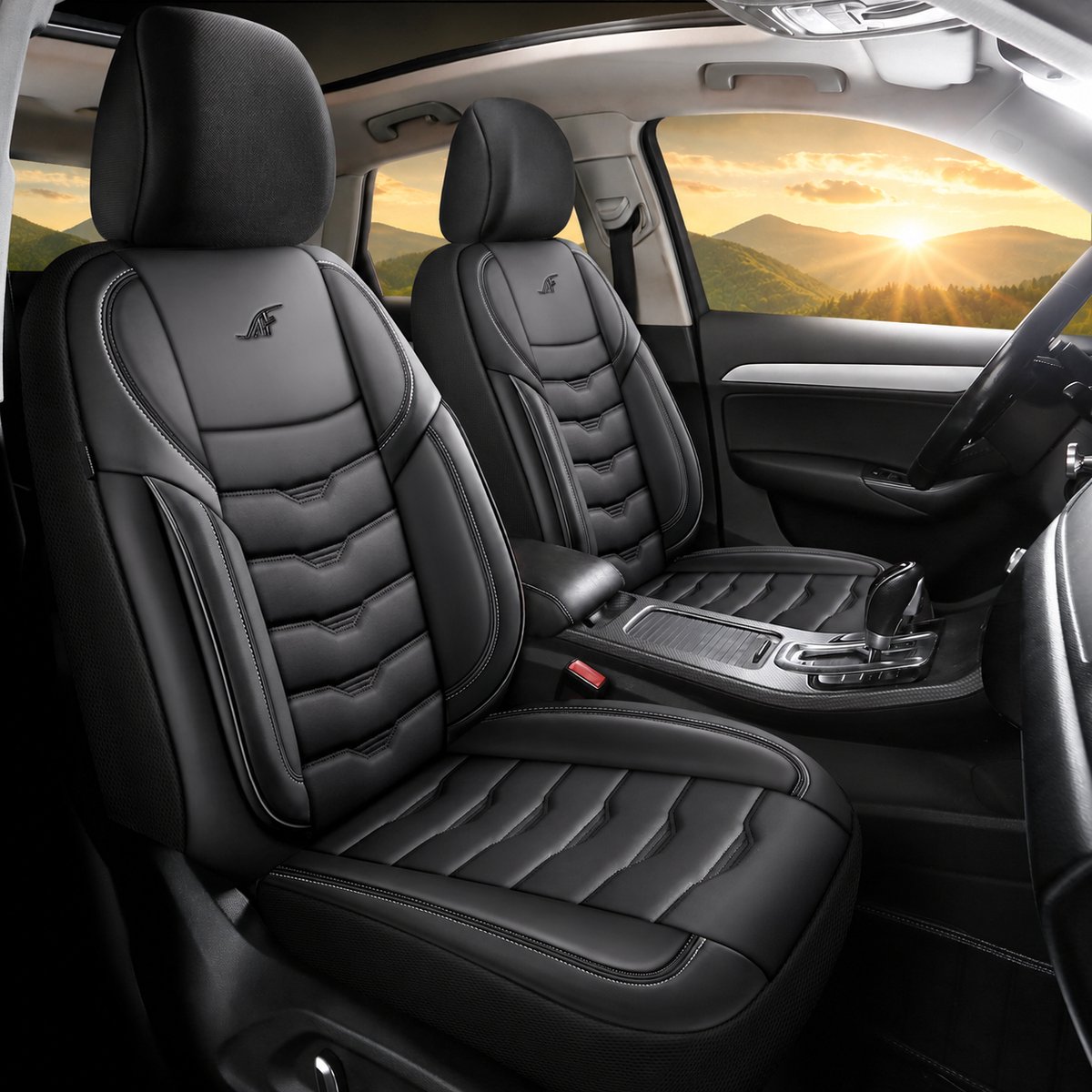 Autostoelhoezen voor Audi Q5 8R in pasvorm| Set van 2 stuks | Bestuurder + Passagiersstoel AID Serie | AID505 | Zwart met kunstleer