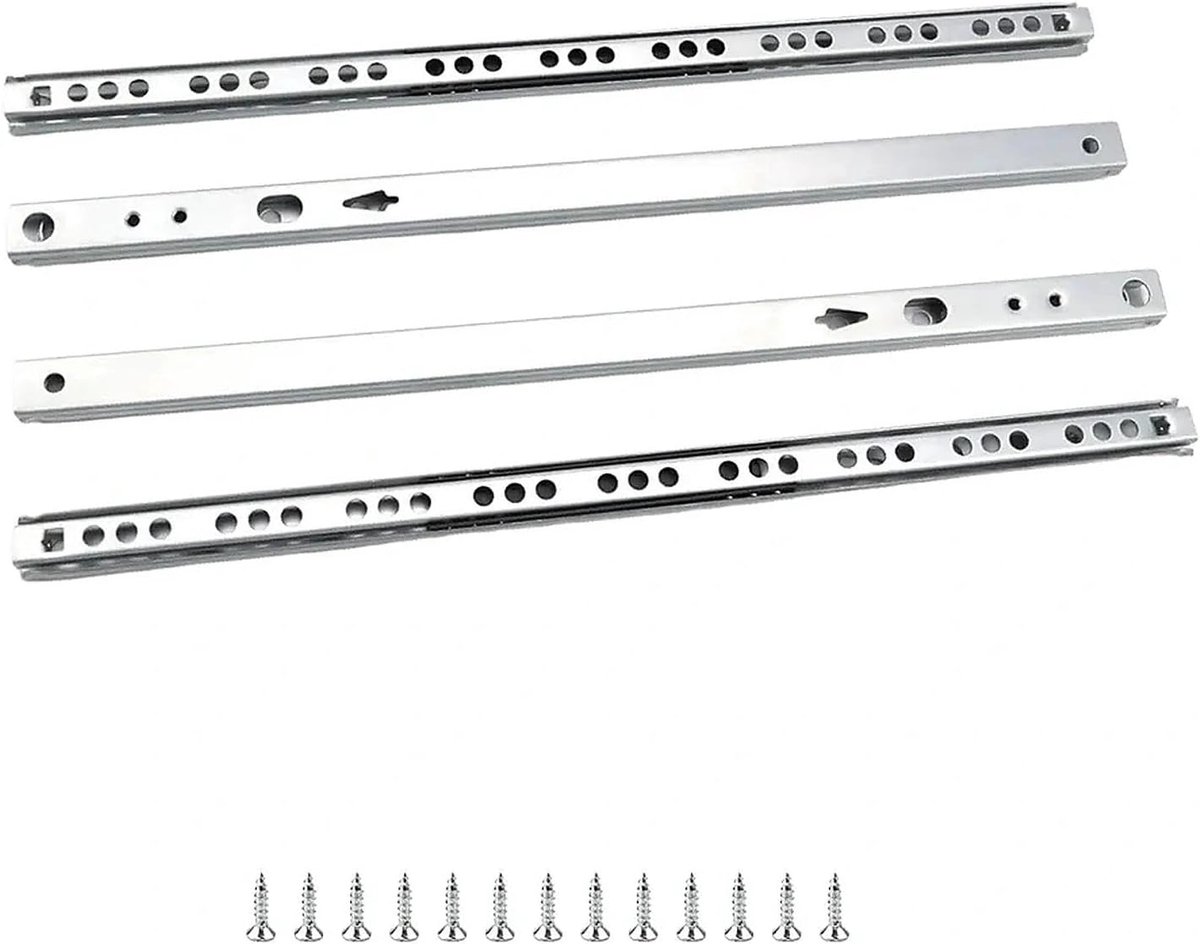 2 paar lades, volledig uitschuifbaar, verzinkt staal, (4 stuks) voor 17 mm systeemboring, in lengte verstelbaar van 310 mm tot 490 mm, incl. montagemateriaal