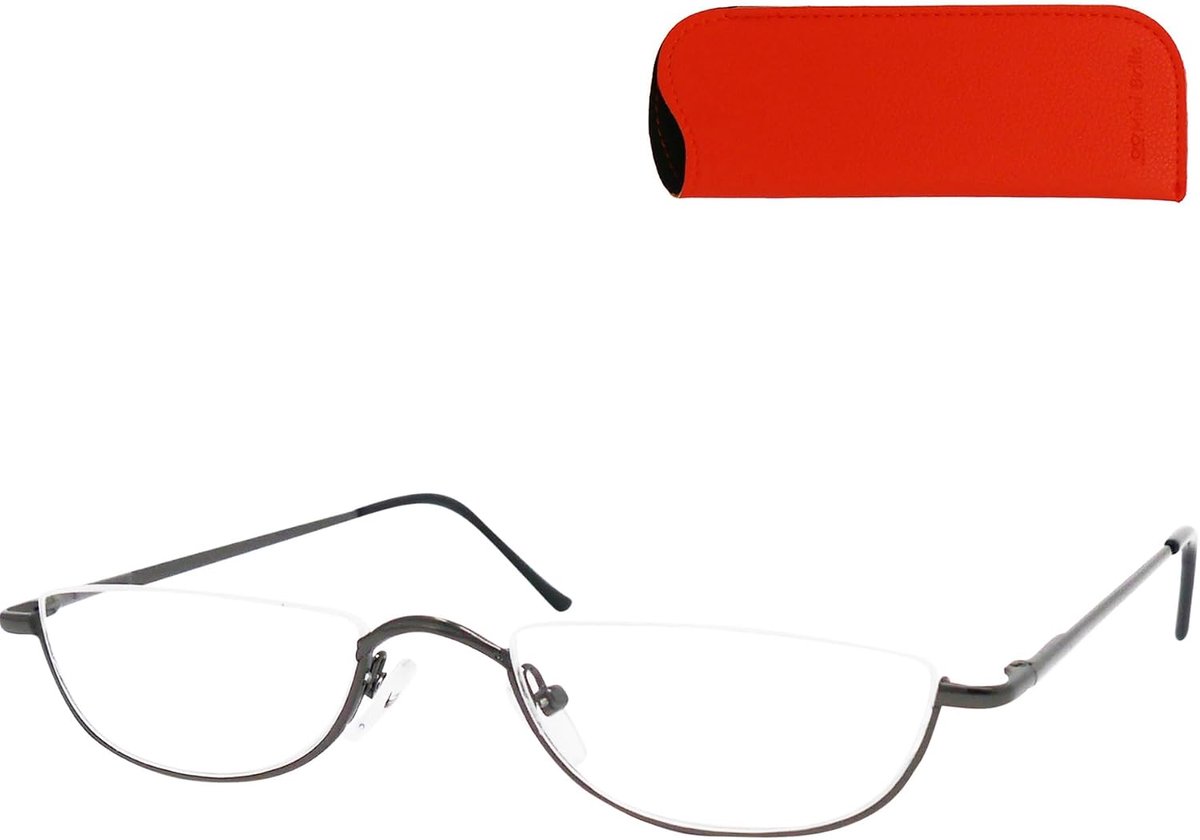 Metalen Leesbril – Halfrand RVS Frame met Flexscharnier + Etui