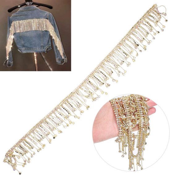 ketting franje bruids applicatie trim kristal kleding tas bruiloft decoratie sieraden naaien doe-het-zelf ambachten (goud) — afbeelding 3