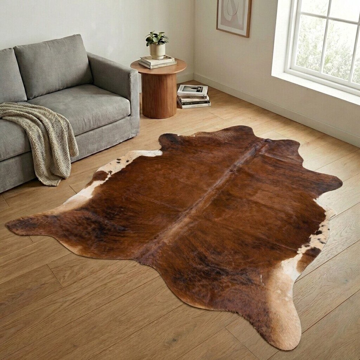Koeienhuid Vloerkleed XXL (Extra Groot) - Bruin-wit - 233 x 222 cm - Koeienkleed / Koeienvel / Dierenvel / Dierenhuid / Koehuid Tapijt