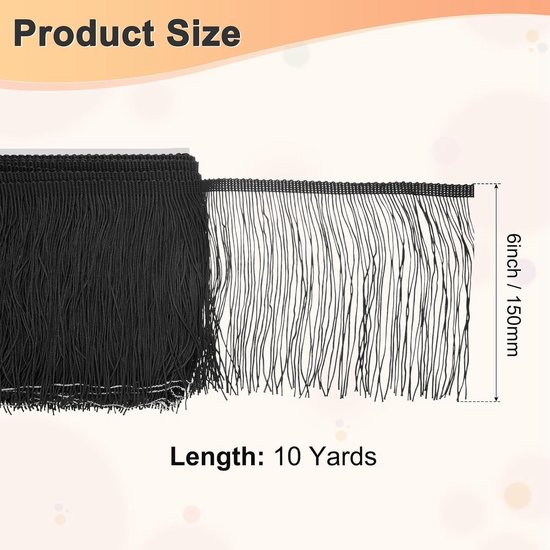 METERXITY Chainette franjes, 10 meter polyester vlecht kwastjes trim voor doe-het-zelf ambachten/Latijnse jurk/lampenkap decoratie/trouwjurk/naaien/kleding franje garen [zwart] — afbeelding 2
