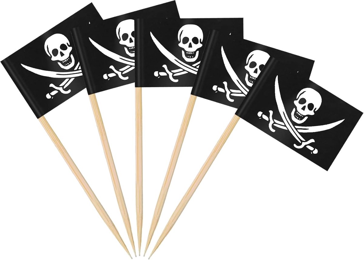 100 stuks piraat tandenstoker vlaggen taarttoppers, voedselvlaggen voor buffetten, cocktailstickvlag voor piraat feest sandwich voedsel toppers verjaardag thema feestbenodigdheden Halloween