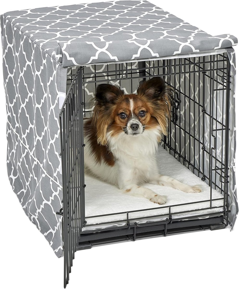 World Huisdierproducten, hondenkennelhoes met teflon, stof beschermer, hondenkennelhoes geschikt voor Midwest hondenkennels van 60,96 cm, lichtgrijs ontwerppatroon