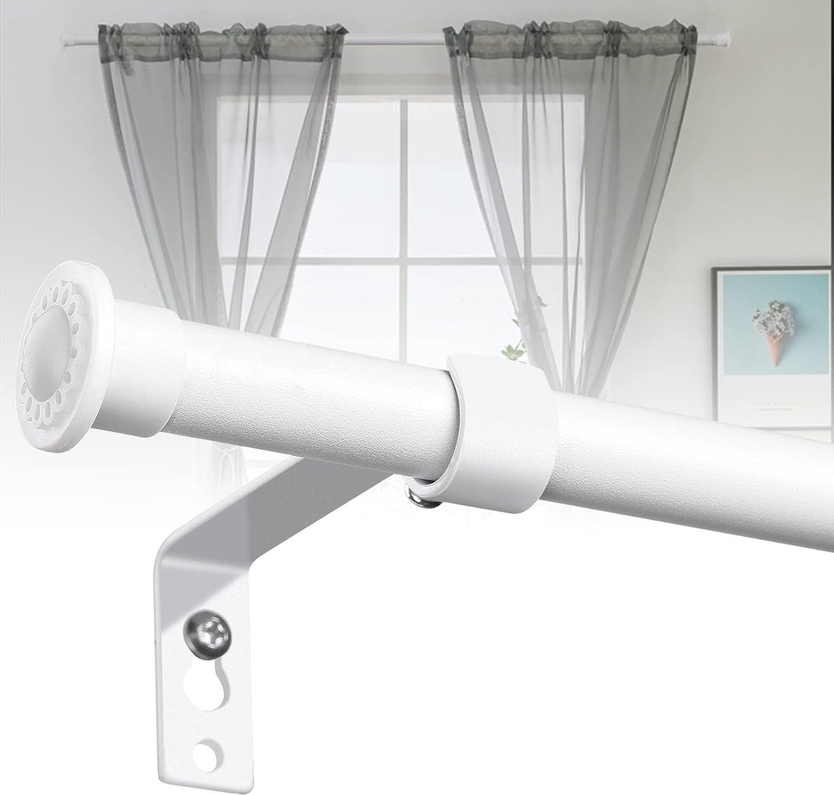 Stangen, uittrekbaar, 76-110 cm, stabiele gordijnstangenset, mat wit, gordijnrail, 1 loop, roestvrij staal, voor slaapkamer, woonkamer, kinderkamer
