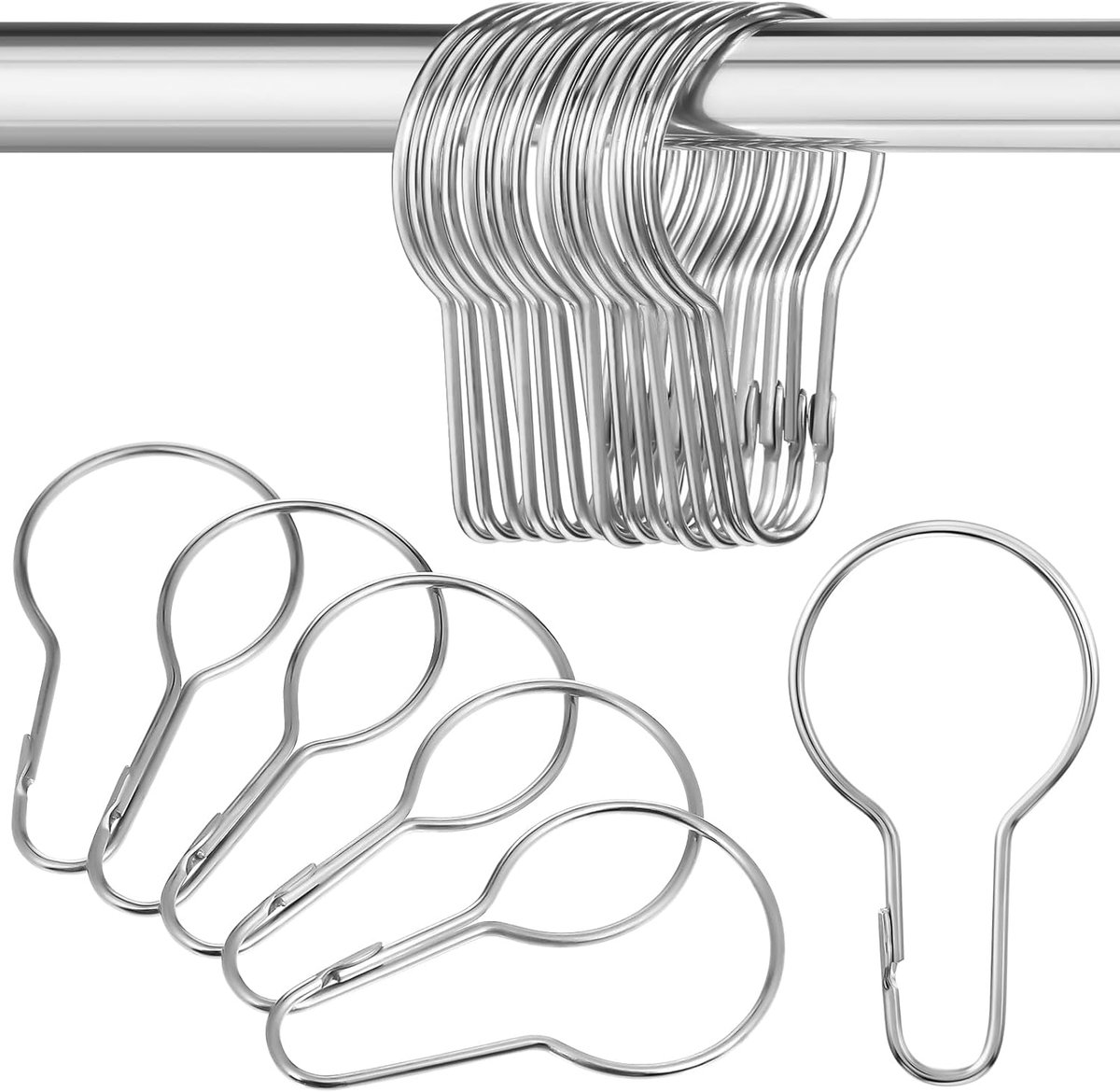 Gordijnringen met clips roestvrij staal gordijnclips geopende gordijnringen gordijnklemmen voor gordijn douchegordijn (zilver)
