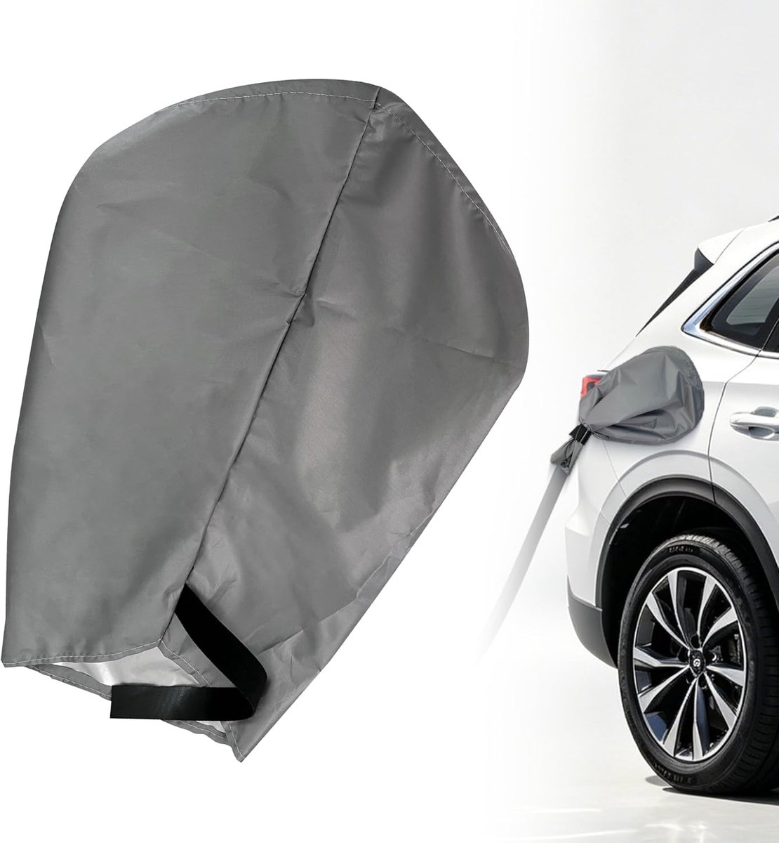 Oplader Poort Cover, Oplader Regenhoes Spanbare Riem Opvouwbare Magnetische Adsorptie, Waterdichte zon Regenbescherming Auto Oplader Cover Universeel voor de Meeste Elektrische Auto's - Grijs