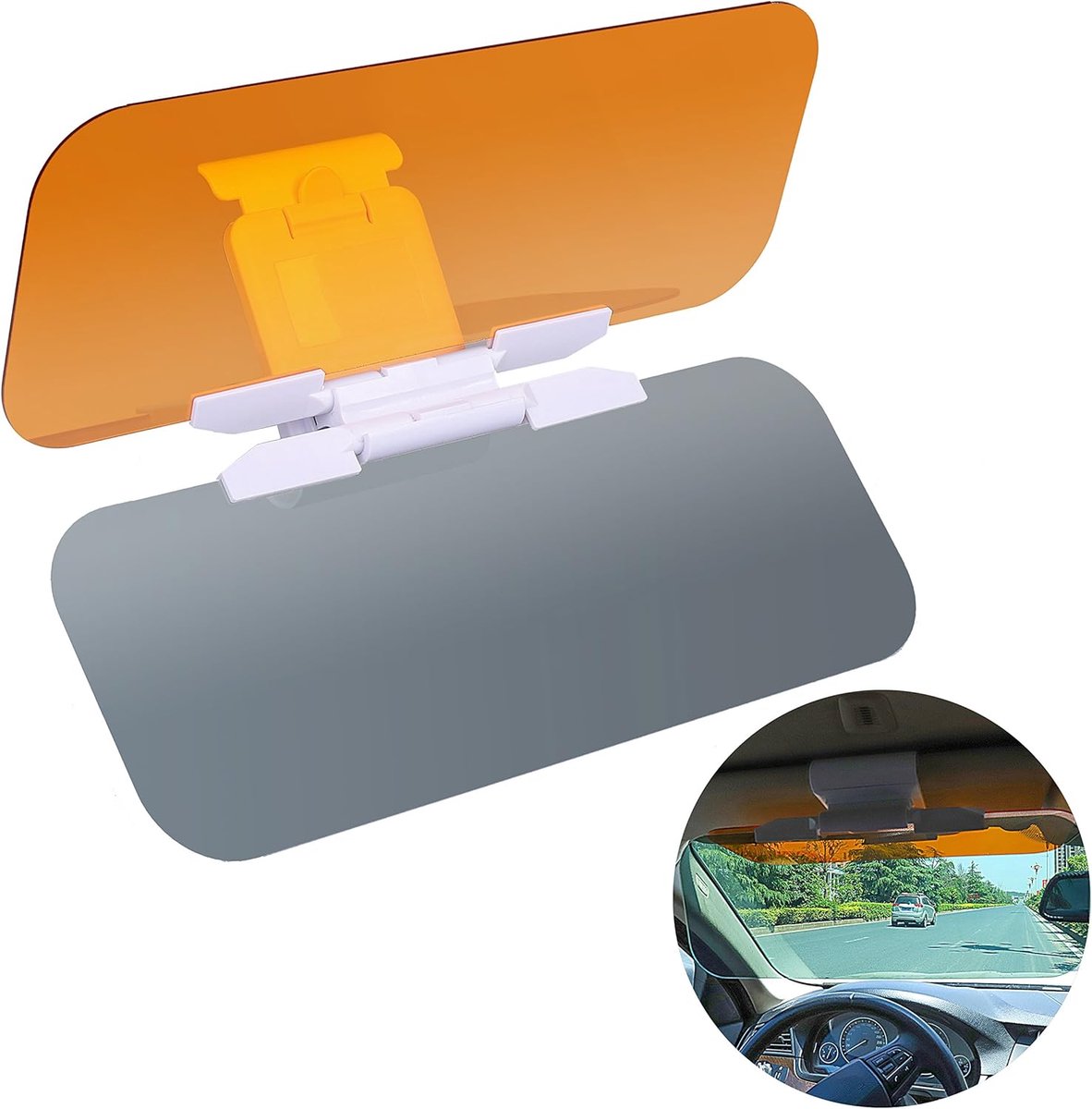 Zonneklep voor de auto, zonwering, 2-in-1, dag en nacht rijden, zonwering met instelknop, anti-uv-dimbaar