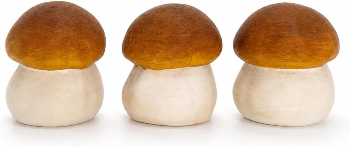 Set van 3 Miniatuur Eekhoorntjesbrood Paddenstoelen, Handgeschilderd, 4 cm, Decoratie voor Binnen, met RVS Draden voor Bloempotten