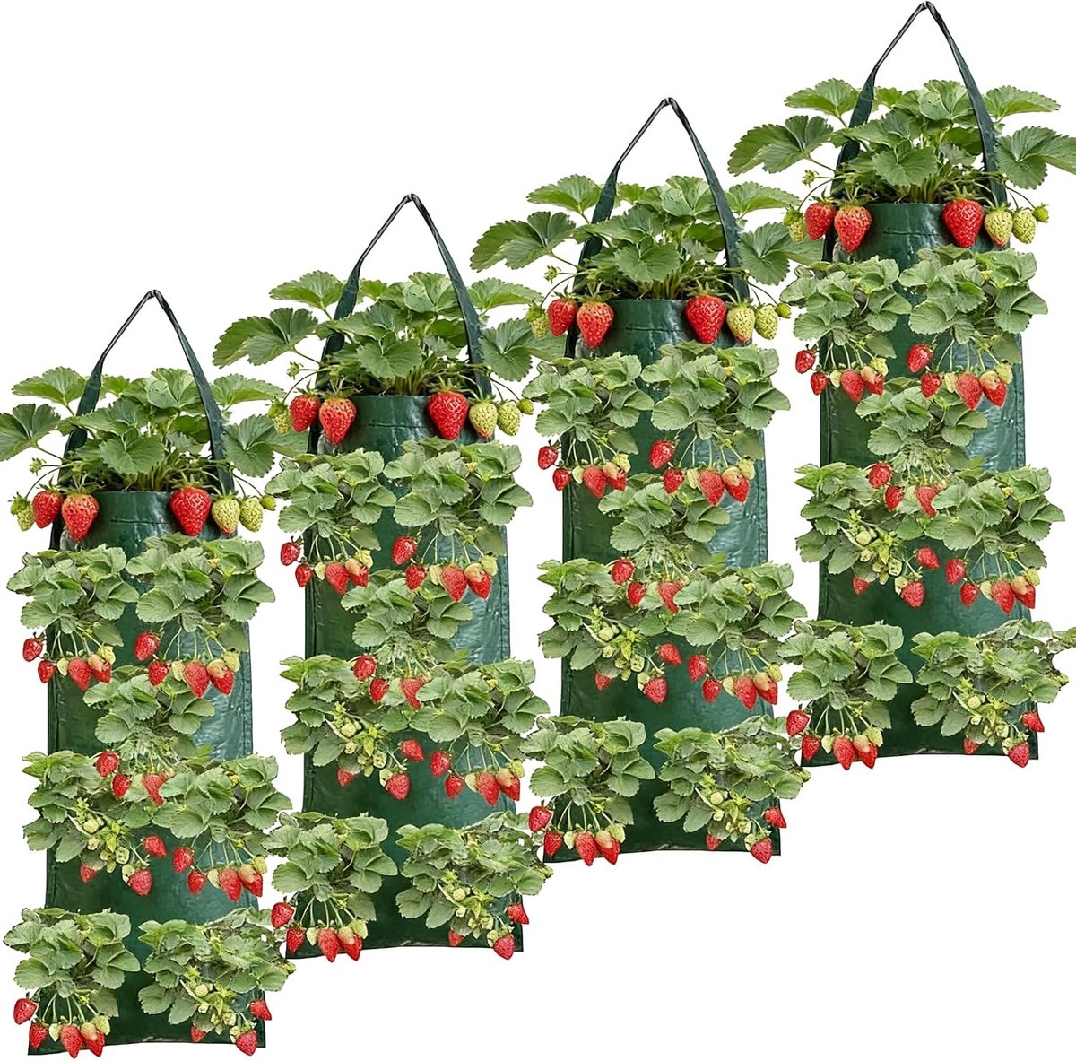 Zakken, hangende aardbeien, plantenzakken met 10 gaten, ademende plantenzakken, plantengroeizakken voor aardbeien, kruiden, tomaten en groenten, donkergroen