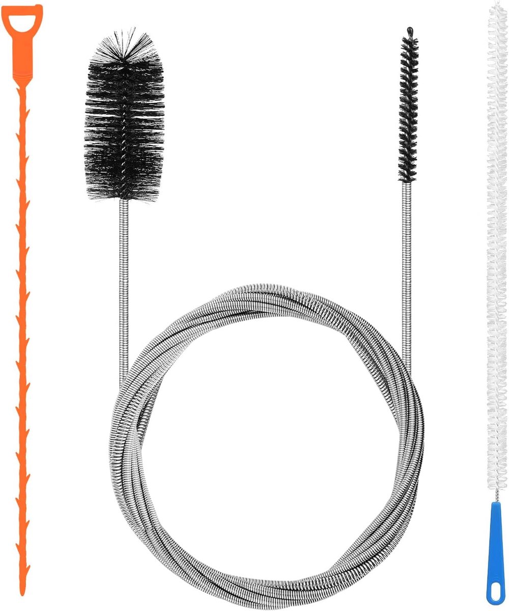 Afvoerborstel met Dubbele Kop,Spiraal,3 Stuks Flexibele Buisreinigingsborstel,Lange Slangborstel voor Keuken, Badkamer, Wastafel,Het Reinigenen,Douche,155 cm + 45cm