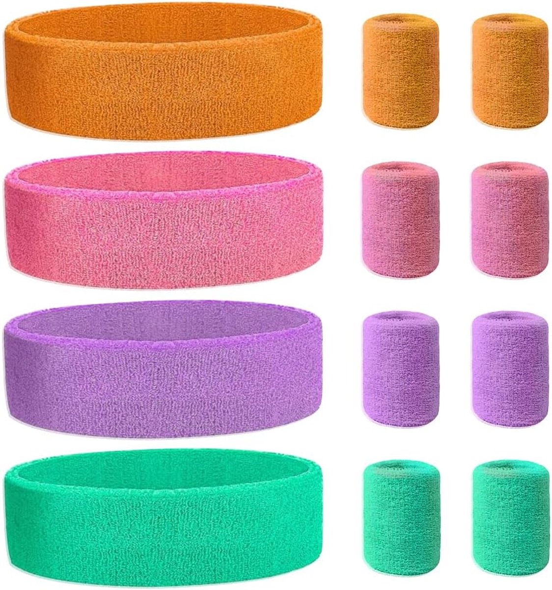 mizikuu Zweetband, 12-delige set, neon hoofdband, armband, absorberend, sport, zweetband, badstof, kleurrijke pols voor voetbal, basketbal, hardlopen, fietsen, decoratie