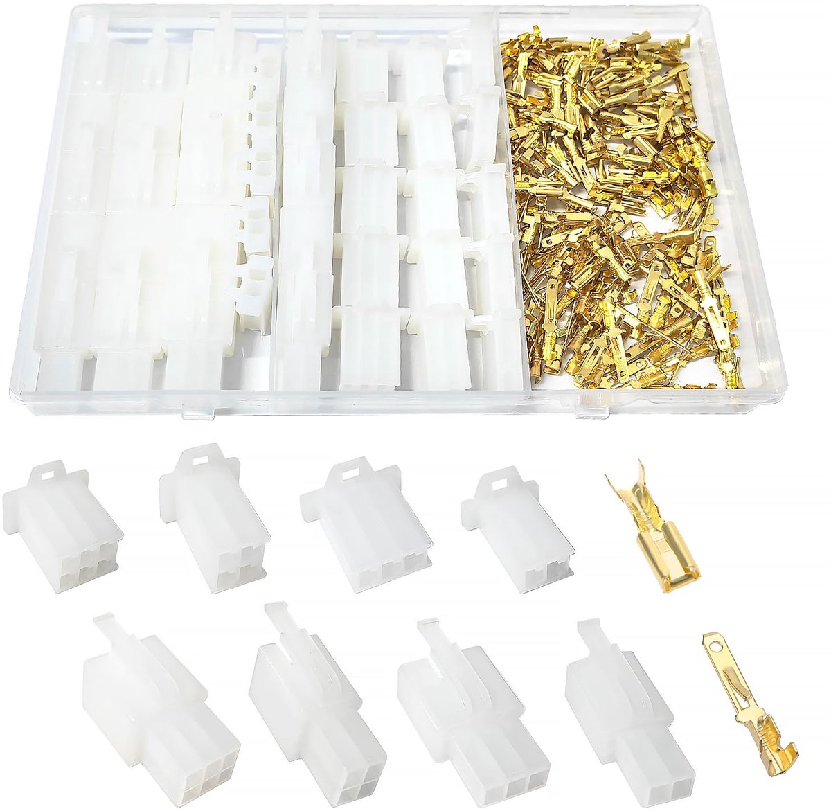 190 Stuks 2.8mm 2 3 4 6 Pin Automotive Electrical Wire Connectors Kit, Mannelijke/Vrouwelijke Wire Connector Behuizing en pin Header Crimp Draadklemmen, voor Motorfiets, Fiets, Auto (Wit)