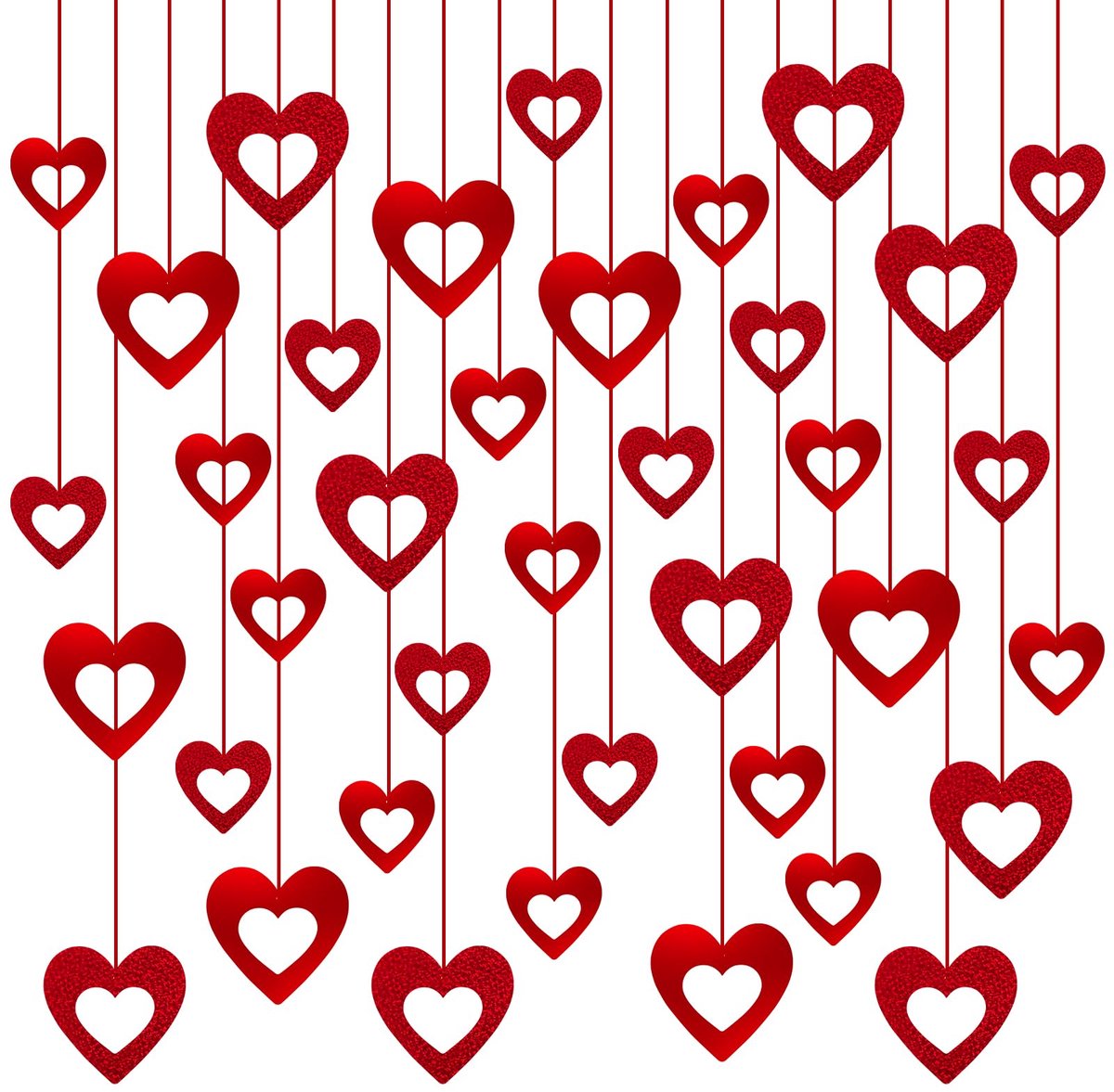 48 stuks rood hart hangende decoraties hart slinger opknoping hart opknoping streamer banners romantische decoraties voor Valentijnsdag feest decoratie bruiloft decoratie