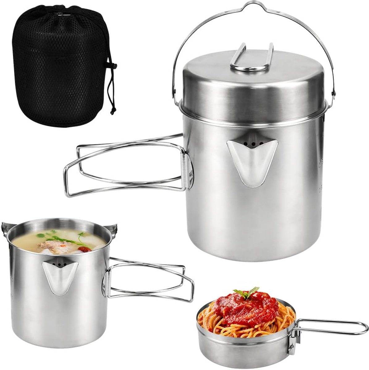 Campingpan 1 l roestvrij staal kookset voor 2 personen kookpan camping kampeergerei outdoor picknickpan draagbare campingpan pannen set voor picknick backpacken kamperen wandelen