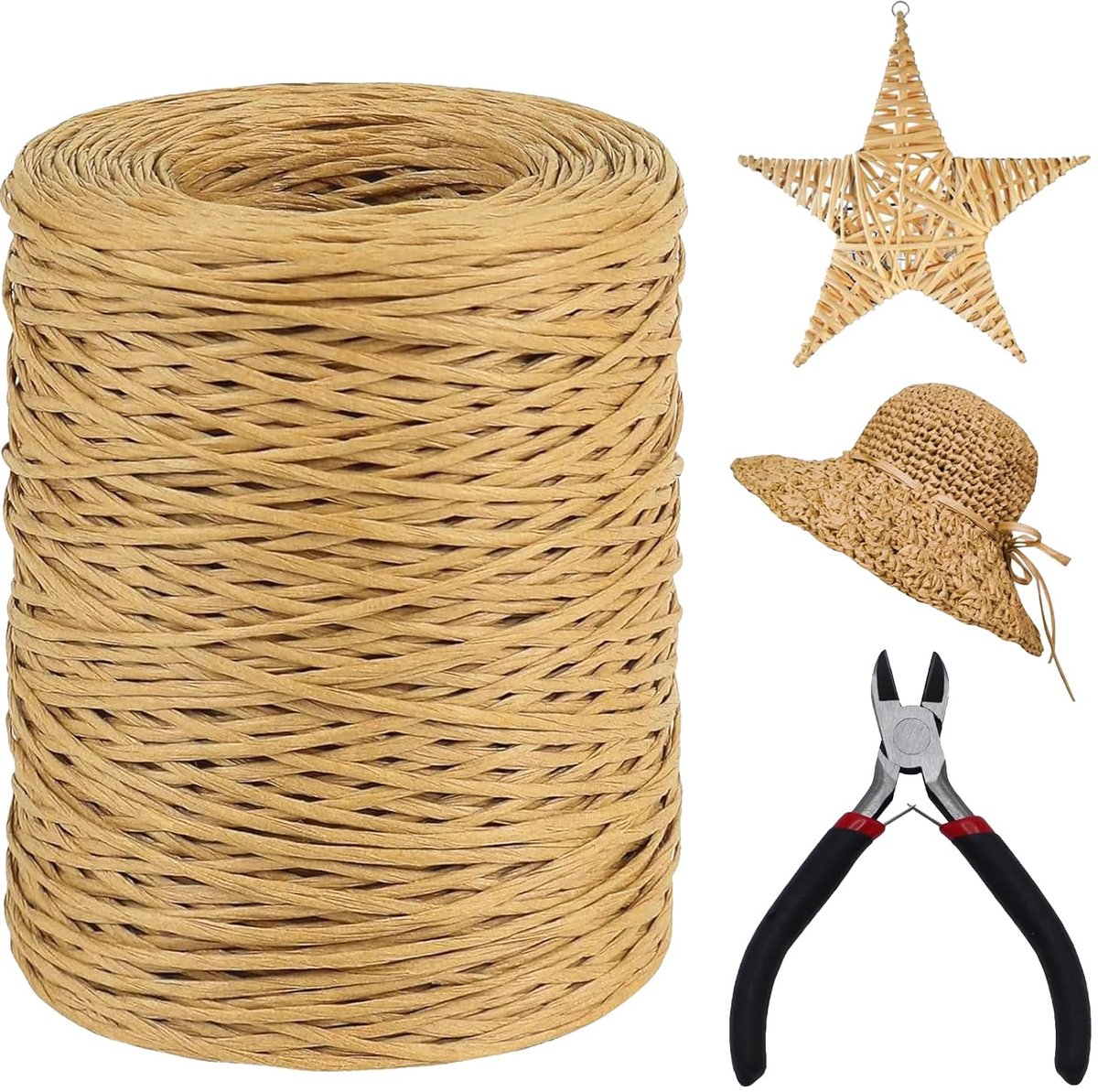 naturel, om ijzerdraad, 2 mm, voor knutselen, papierkoord met draadsnijder, ijzerdraad voor bloemen, bruiloftsboeket, verpakking, bloemstuk (lichtbruin)