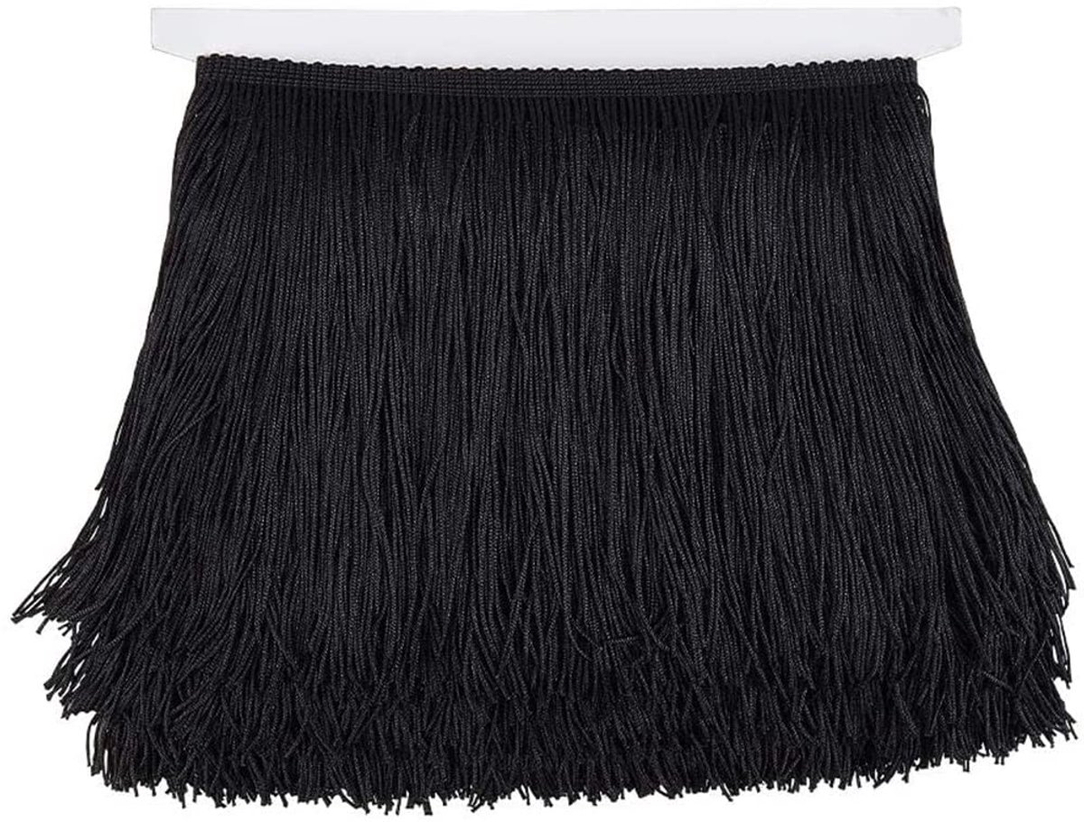 10 Yards of 10 Inch Franje Trim Kant Kwastje Wit Chainette Fringe Trim Lint voor Latin Dance Dress DIY Kleding Versiering Lamp Schaduw en Kussen Decoraties - Zwart