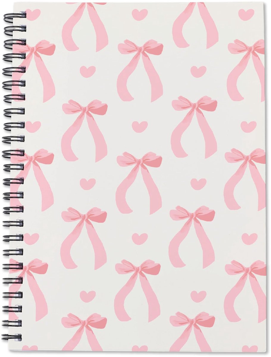 Spiraal Journal Roze Boog Spiraal Notitieboek 20 x 15 cm Roze Boog 80 Pagina's A5 College Geregeerd Notebook met Zakken Preppy Kladblok Kantoorstudiebenodigdheden Briefpapier voor