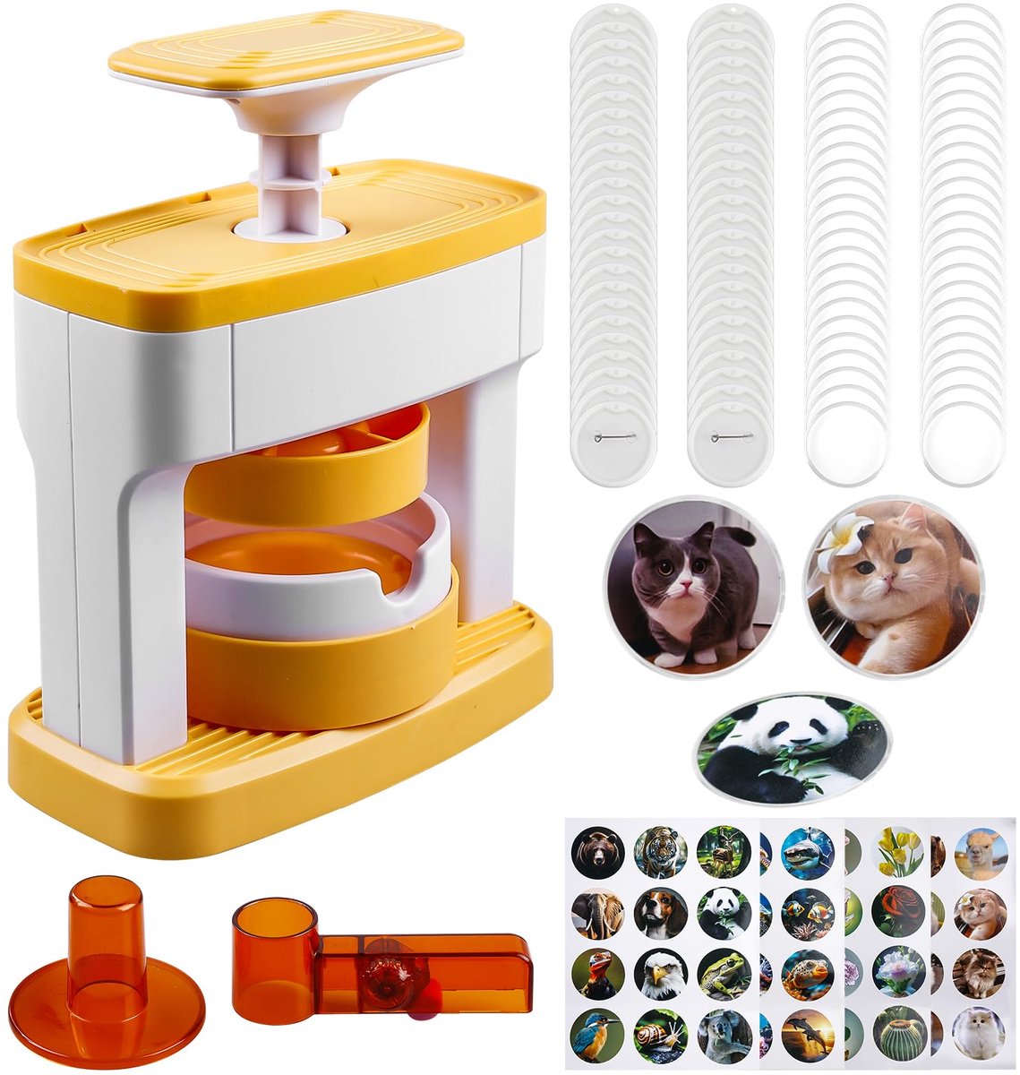 Set van 98 badges om knoppen van 55 mm te maken met 48 gepatroond papieren en 48 badges, 1 stansmal, knutselcadeau voor kinderen, feestcadeaus, knutselwerk