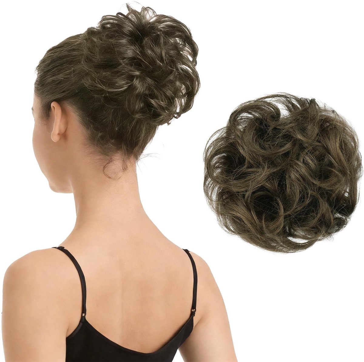 100% Menselijk Haarknot, Menselijk Haar Bruin Messy Knot Extension voor Vrouwen Elastische Golvend Updo Scrunchie Chocolade Bruin Haarknot Haarstukje Natuurlijke Look Dagelijks