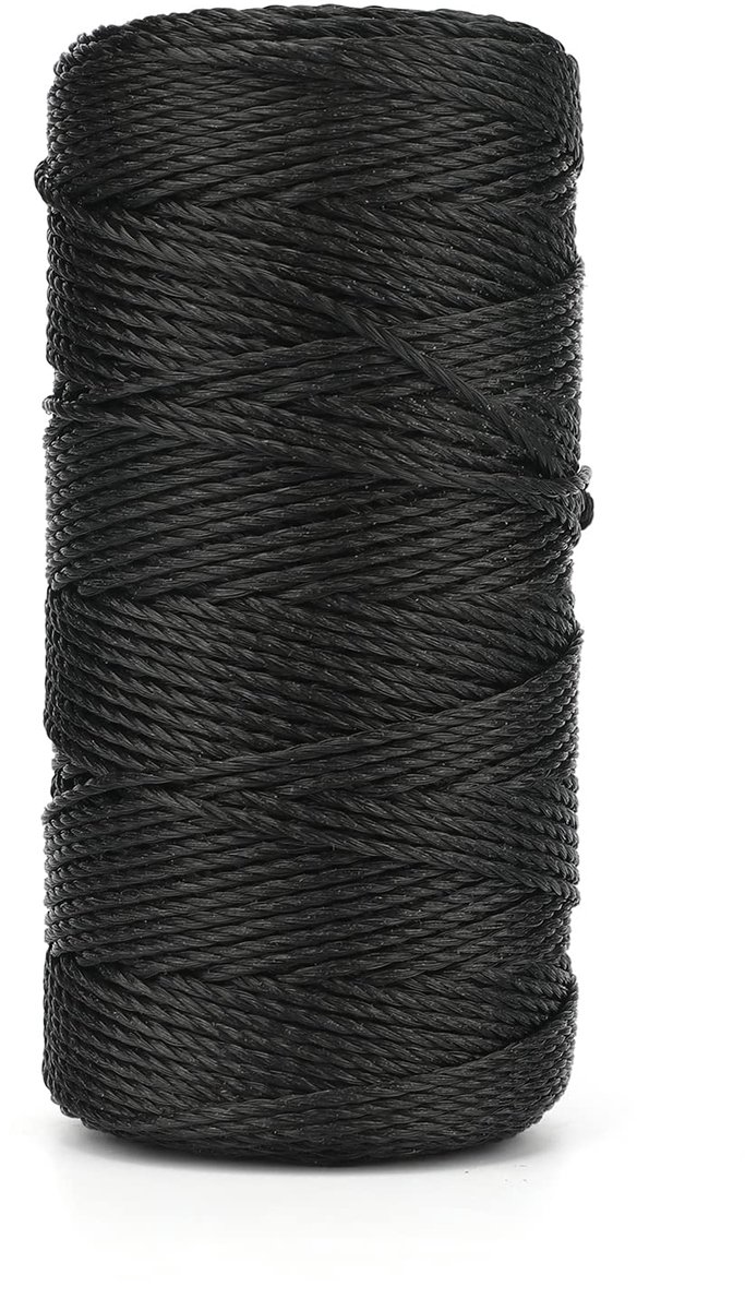 jijAcraft Zwart nylon koord 2 mm, 130 m tuinkoord, zwart paksnoer, weerbestendig, scheurvast koord, voor tuinieren, ondersteunen van planten, knutselen, kamperen