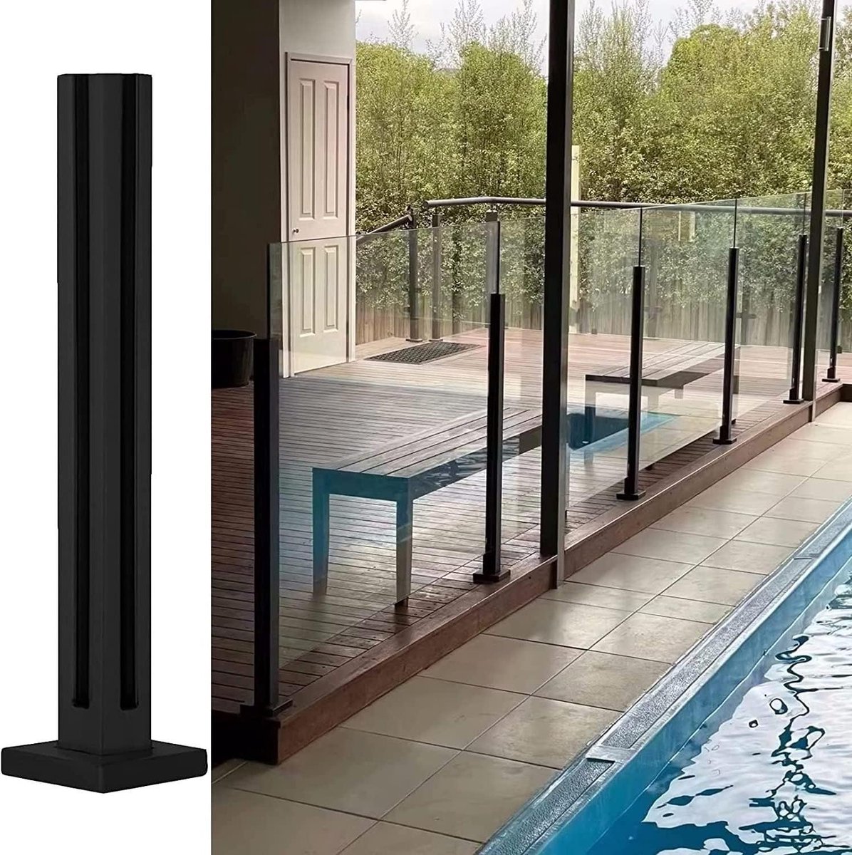 Balustrade Paal - Glazenhek Paal - Terras Afschermen - Gehard Glas Geschikt - 60 cm - Zwart