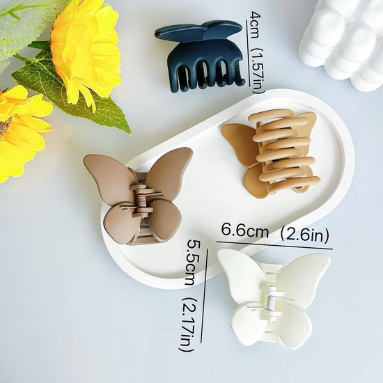 4 stuks vlinderhaarklemmen, middelgrote matte haarspelden voor dames, haarklauw, antislip haarclips voor vrouwen en meisjes, dik dun haar (neutrale kleuren) — afbeelding 3